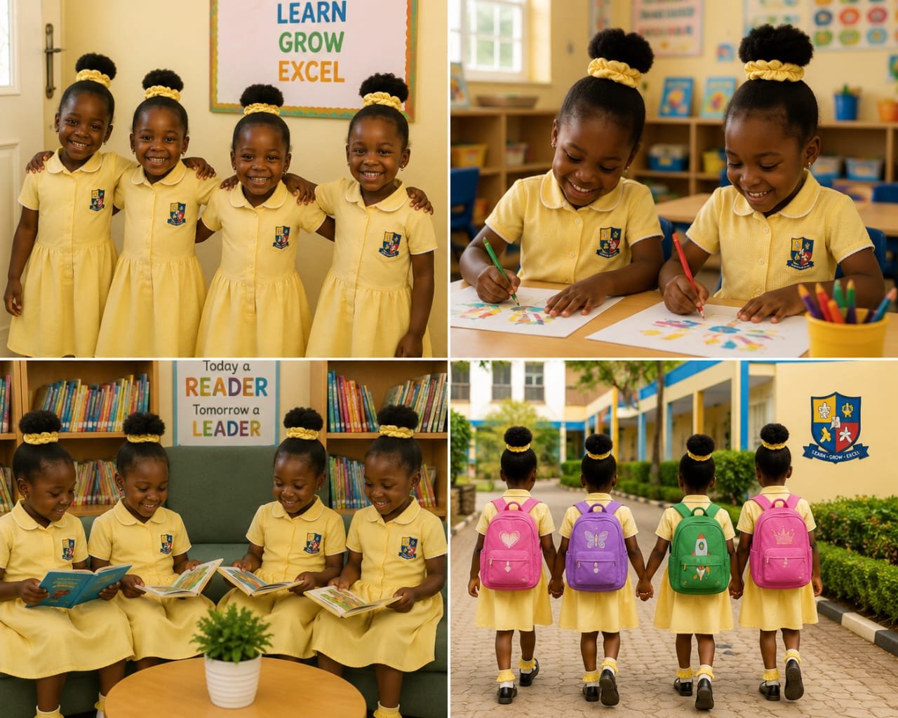 EBLIS pupils pictured reading, drawing and smiling together around the school